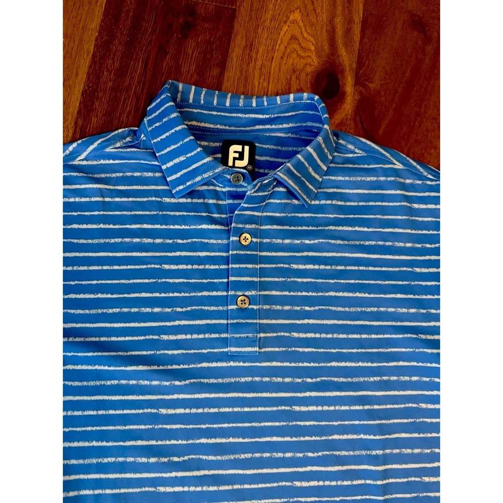 FootJoy FJ Golf Polo Shirt Blue Striped Short Sleeve Men's M - Picture 2 of 4